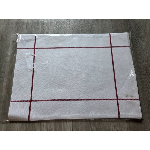 Pampered Chef Wine Windowpane White & Red Plaid Cotton Placemats Set Of 2 New - Picture 1 of 6